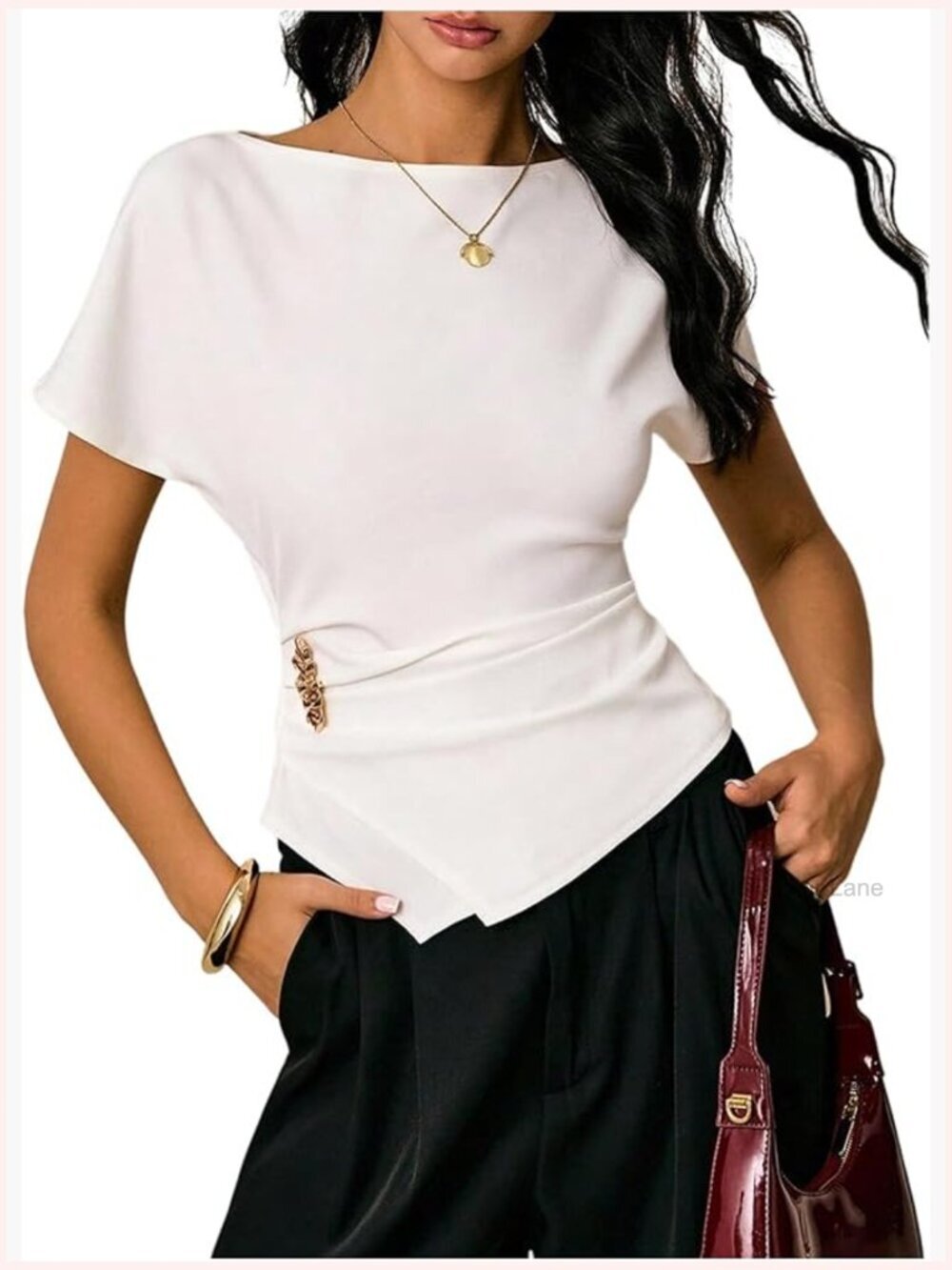 Asymmetrical Blouse with Cinched Waist Elegant Dressy Top